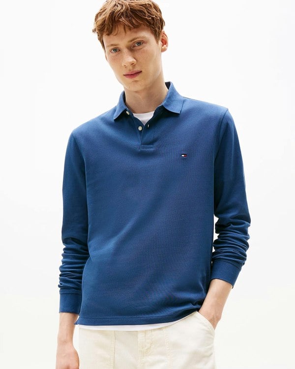 Tommy Hilfiger 1985 Regular Long Sleeve Mens Polo Shirt - Aegean Sea