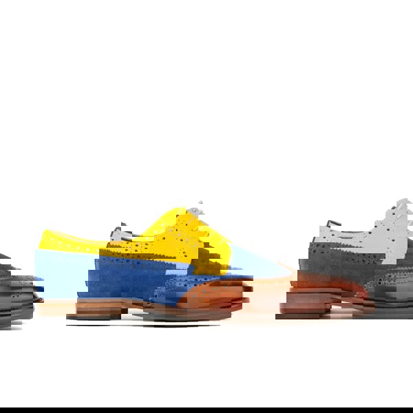 Embassy London Midnight Royal - Blue & Yellow & Brown - Men’s Suede & Leather Oxford Brogue Shoe.