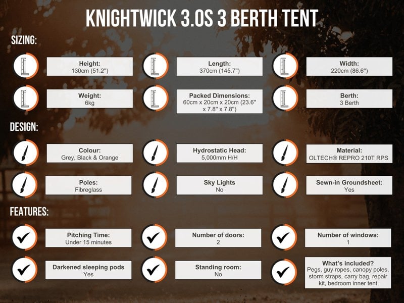 Knightwick 3.0 3 berth tent information sheet