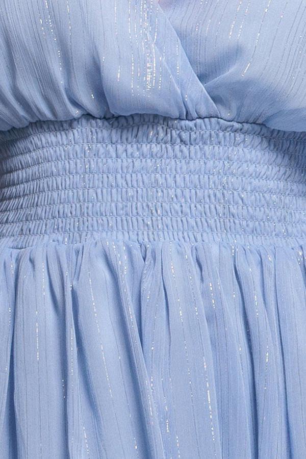 Plain Lurex Chiffon Tiered Dress - Light Blue DR3905QZ