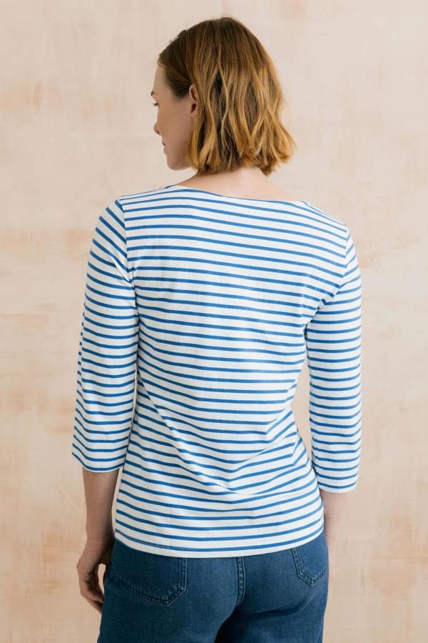 Lily & Me Monica Striped Organic Cotton Jersey Top Cobalt