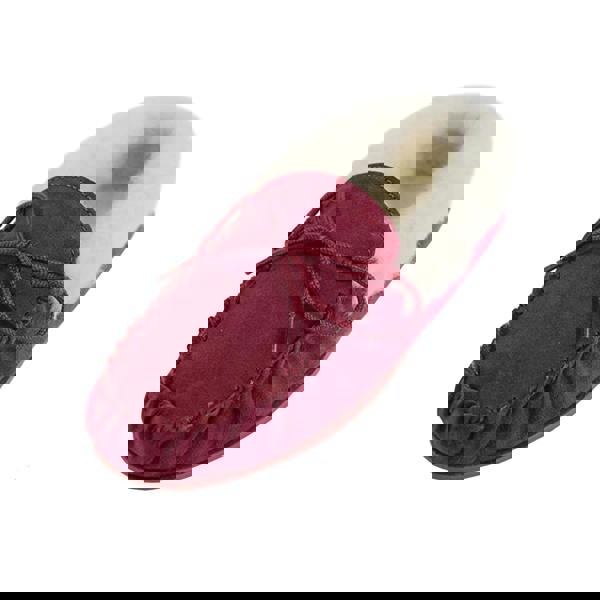 Eastern Counties Leather Womens Hard Sole Wool Lined Moccasins - Crimson