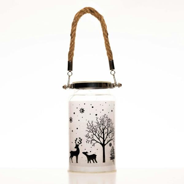 16cm Christmas Decorated Jar Table Winter Woodland Scene Lantern with Warm White LED Glow image 6