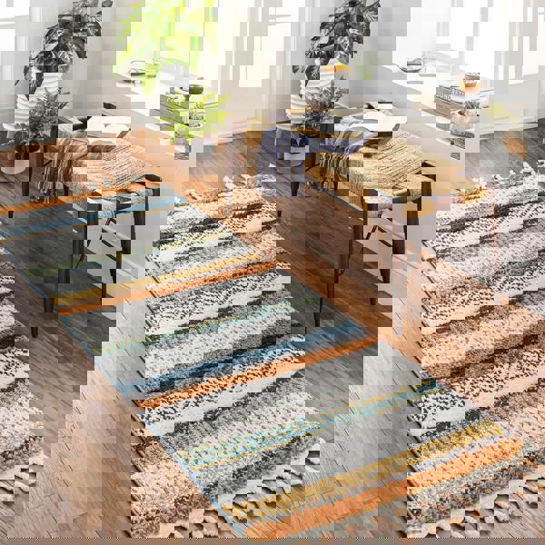 Livabliss Lofty-Shaggy Off-White Black Yellow Vintage Boho Plush Soft Pile Fringe Rug