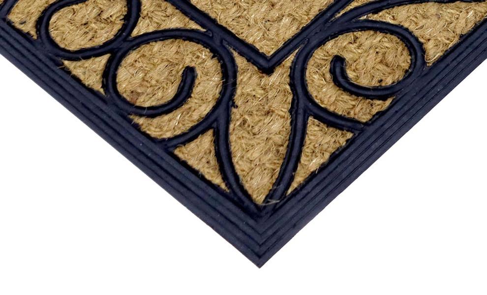 A.Unique Home 8mm Coir Doormat Non-Slip PVC Back - Welcome Border 40x80cm