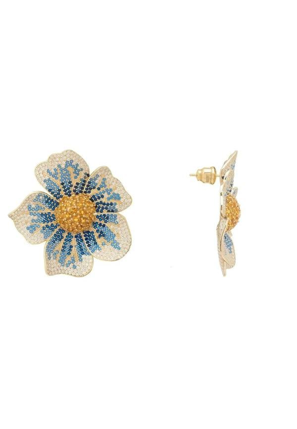 Pansy Flower Blue Earrings Gold - LATELITA Earrings