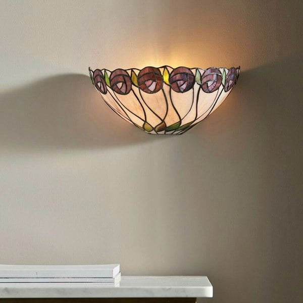 Tiffany Glass Wall Light Cream & Mackintosh Rose Shade Interior Sconce i00248 Loops