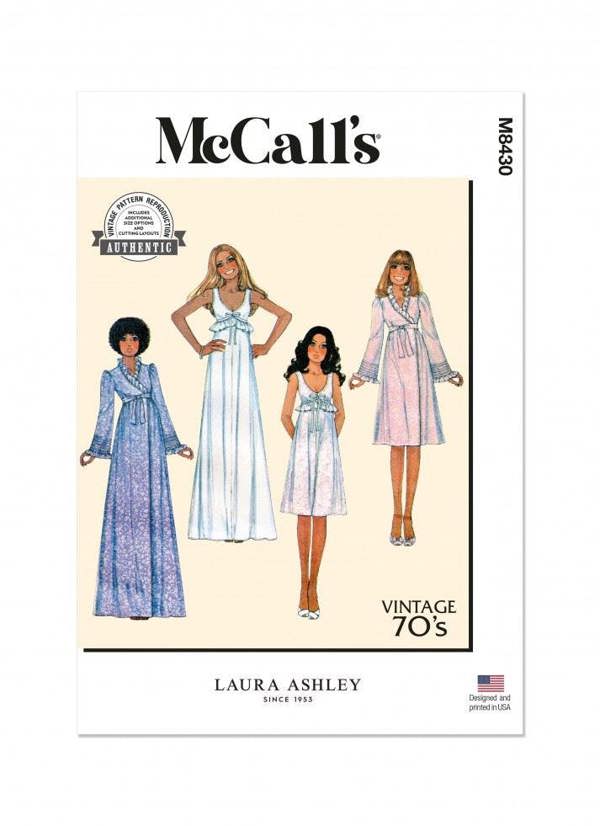 McCalls 8430 Paper Sewing Pattern – Women's Vintage Robe & Dress, Size XS-M, Easy