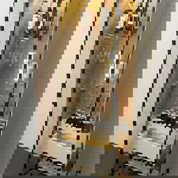 Delfina Wine Cabinet, Cabinet With Wine Rack, Light Grey Wood in a lifestyle setting with cabinet locks