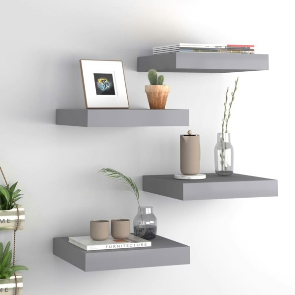Berkfield Floating Wall Shelves 4 pcs Grey 23x23.5x3.8 cm MDF