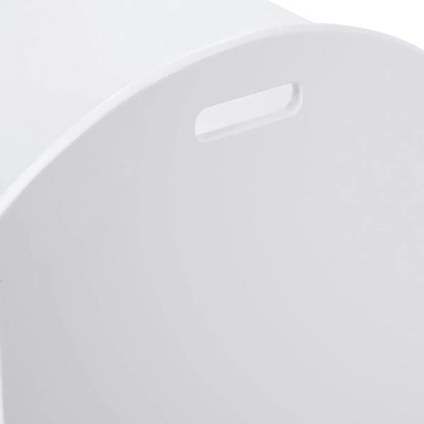 White curved side handle on kids storage box with smooth molded grip