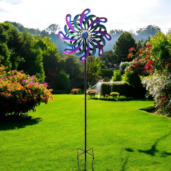 EDH Door Hardware Small Cosmic Fusion Vortex Wind Spinner Stake – 120 x 36 x 15 CM | Kinetic Metal Wind Sculpture | Outdoor Garden Spinner for Yard