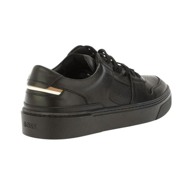 Boss Mens Gary Leather Flat Trainers - Black - 