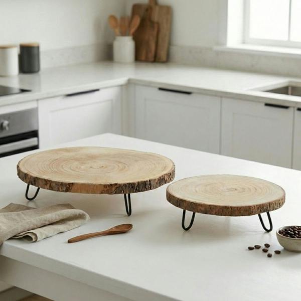 Garden Greatness Wooden Log Serving Plate Duo