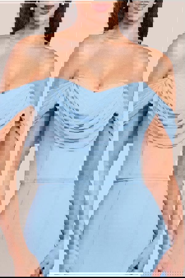 Chiffon Bardot Cowl Neck Maxi Dress - Duskyblue DR2781A