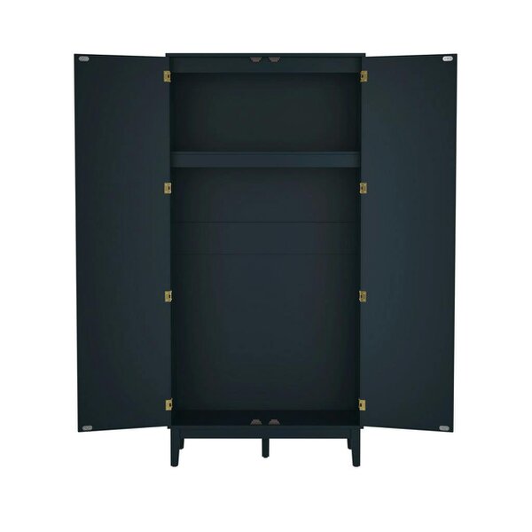 Wyld Haus Waterford Blue Oak Wood and Rattan 2 Door Wardrobe