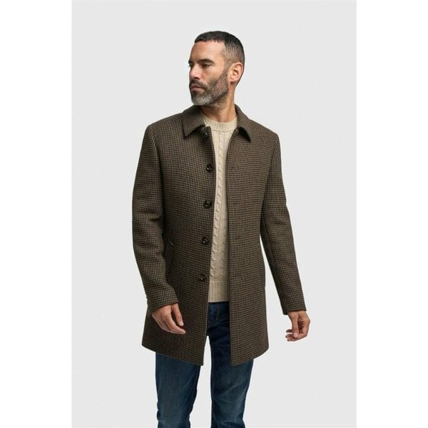 House Of Cavani Pearson - Men's Brown Wool Blend Houndstooth Tweed Overcoat