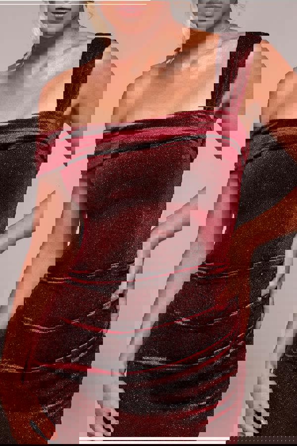 Glitter Polka Dot Velvet One Shoulder Maxi Dress - Wine DR4646