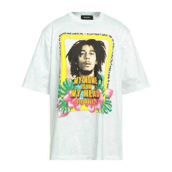 DSquared2 Unisex Adult My Home Is In My Head Bob Marley T-Shirt - White - 