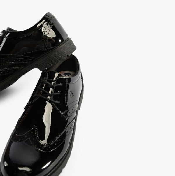 Hush Puppies SALLY Girls Leather School Shoes Black Patent