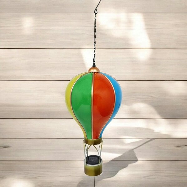 EDH Door Hardware Large Rainbow Solar Hot Air Balloon – Outdoor Hanging LED Light for Garden, Patio & Porch Décor (55cm x 20cm x 20cm)