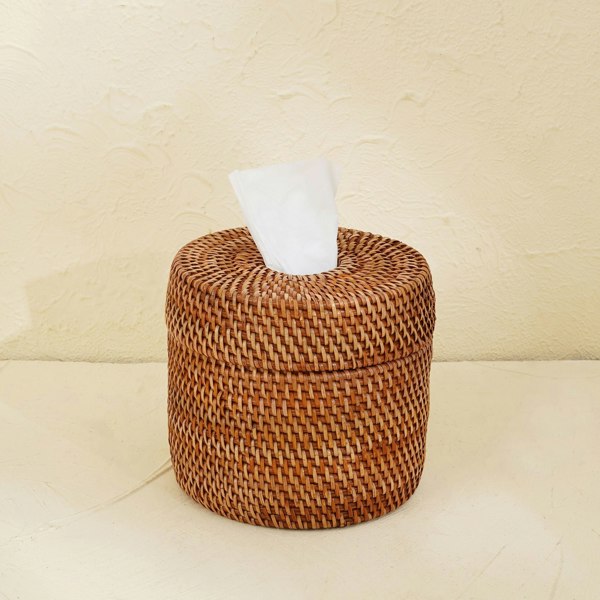 Rattan round tissue holder natural white honey dark bathroom wicker
