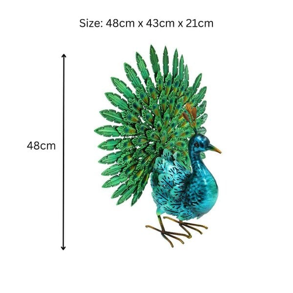 EDH Door Hardware Vibrant Emerald Peacock (48cm x 43cm x 21cm) – Handcrafted Decorative Peacock Garden Ornament Farmyard Statue
