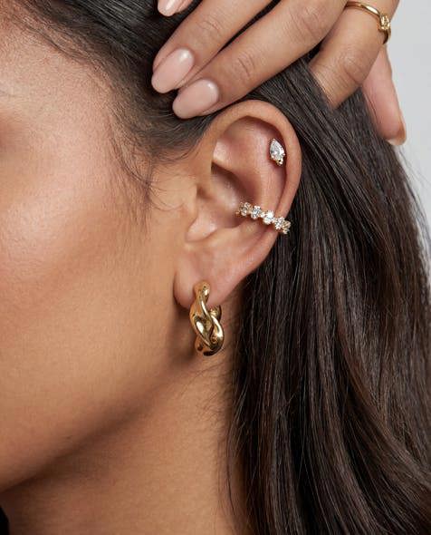 Elk & Bloom Dainty 14k Gold Solitaire Tennis Hoop Ear Cuff