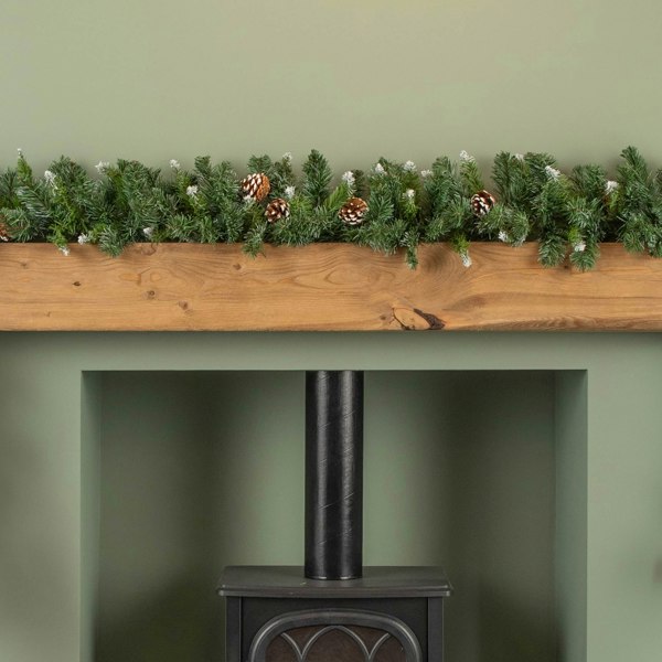 Samuel Alexander 270cm (9ft) x 25cm Snow Tipped King Fir Christmas Garland with Pine Cones