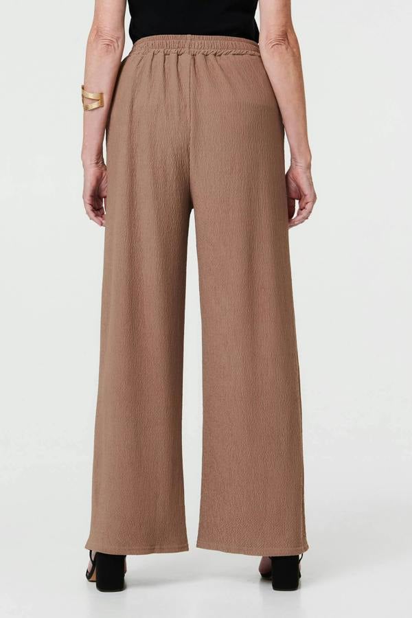 Beige | Textured High Waist Wide Crop Trousers