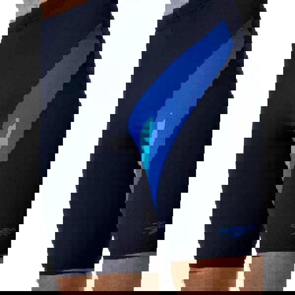 Navy and bright blue Speedo HyperBoom swim jammer trunks