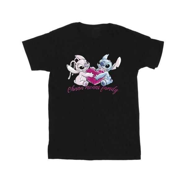 Disney Girls Lilo And Stitch Ohana Heart With Angel Cotton T-Shirt - Black