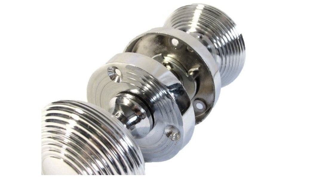 EDH Door Hardware Polished Chrome Reeded Round Door Knobs with Tubular Latch – 1, 4 & 6 Pair Packs