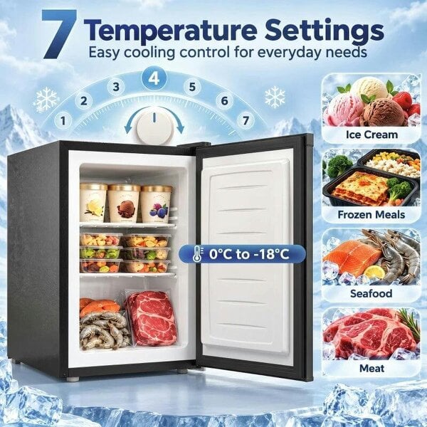 60L Tabletop Mini Freezer, Countertop Small Freezer with Reversible Door, Removable Wire Shelves, Black