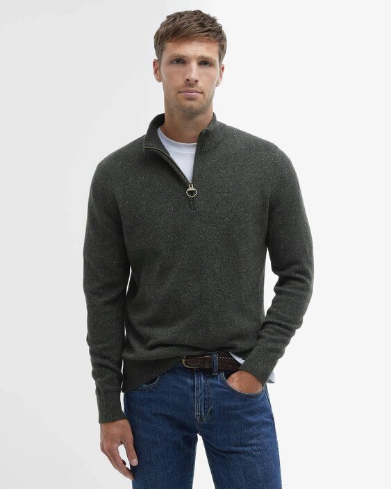 Barbour Tisbury Half Zip Knitted Jumper - Classic Grey - Dark Seaweed