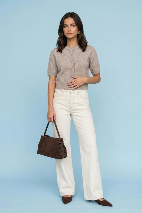 Urban Bliss Wool Blend Short Sleeved Cardigan Tuape
