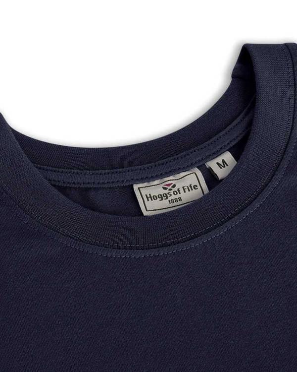 Close up of Hoggs of Fife Sandwood T Shirt showing soft breathable fabric with subtle branded detail