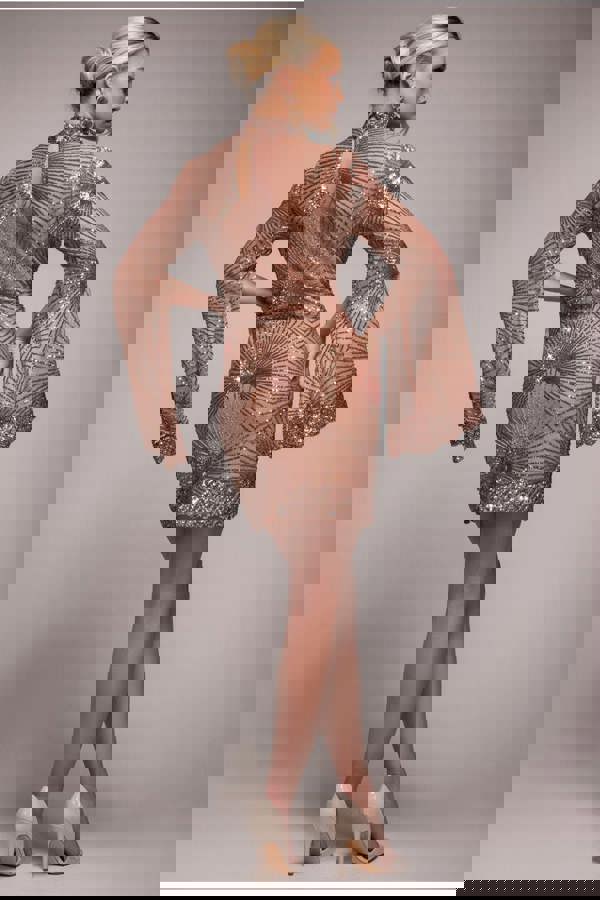 Sequin Starburst Cape Sleeve Mini Dress - Champagne DR4748