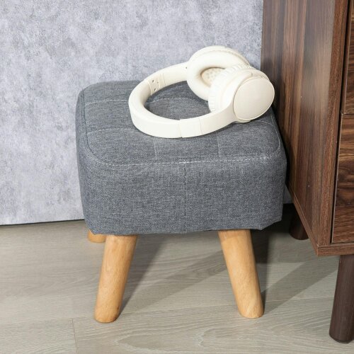 Wyld Haus Sayo Linen Look Light Grey Square Padded Footstool Tufted Diamond