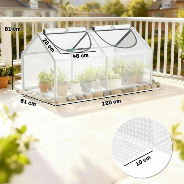 White portable greenhouse with zippered front and 120 x 60 x 60 cm frame