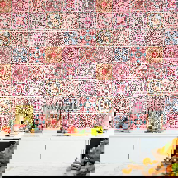 WT1518 - Moroccan Rose Red Mosaic Tile Sticker - 15 cm x 15 cm - 24 pcs