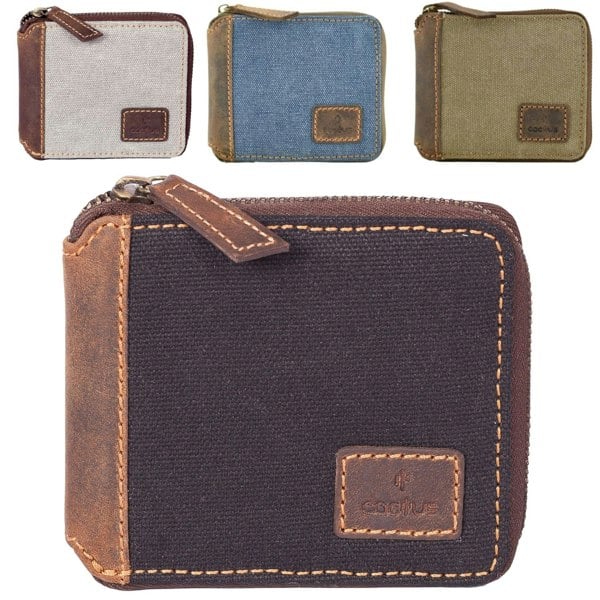 Mala Leather Canvas & Hunter Leather – RFID Protection, Card Slots, Coin Pocket & ID Window – 11 x 9 x 2 cm