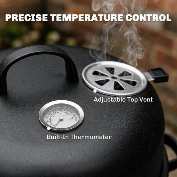 3-in-1 Vertical Charcoal Smoker with 2 Grill Grates, Built-in Thermometer, Adjustable Vent, 2 Doors