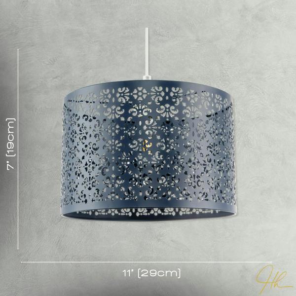 Midnight Blue Moroccan Metal Pendant Lamp Shade with Floral Decoration Image 7