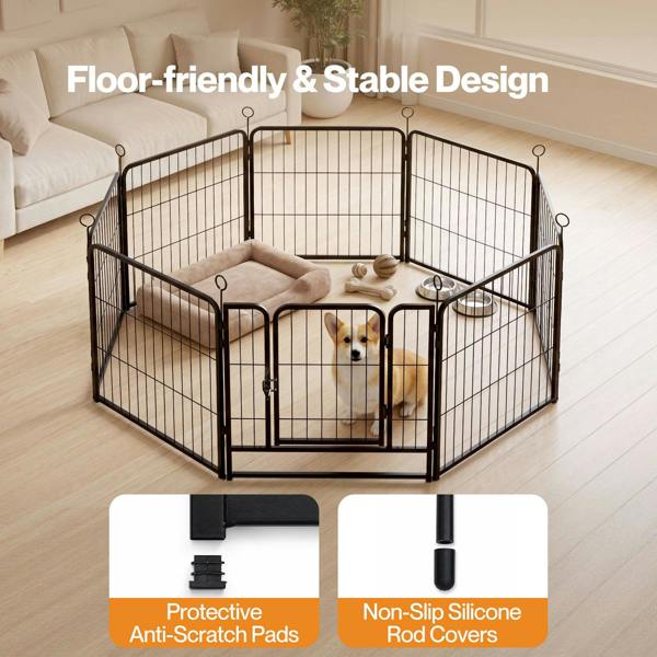 Skylos Dog Pen 8 Pcs Steel 60cm Foldable Indoor Outdoor Pet Enclosure Black