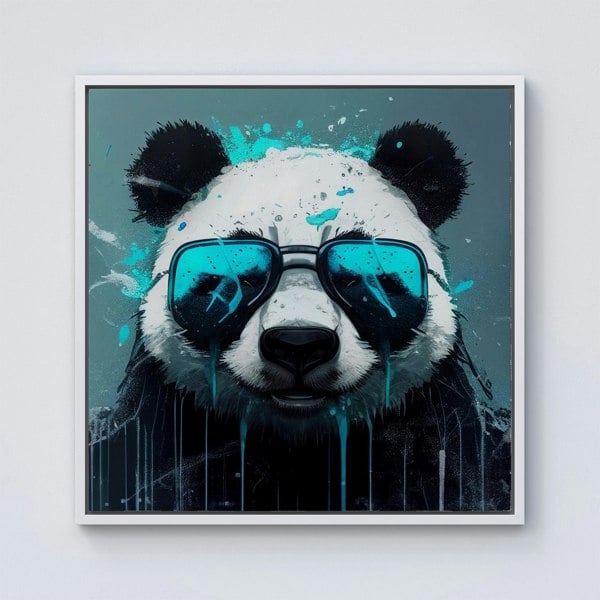 Warren Reed Panda With Blue Glasses Splash Art Framed Canvas