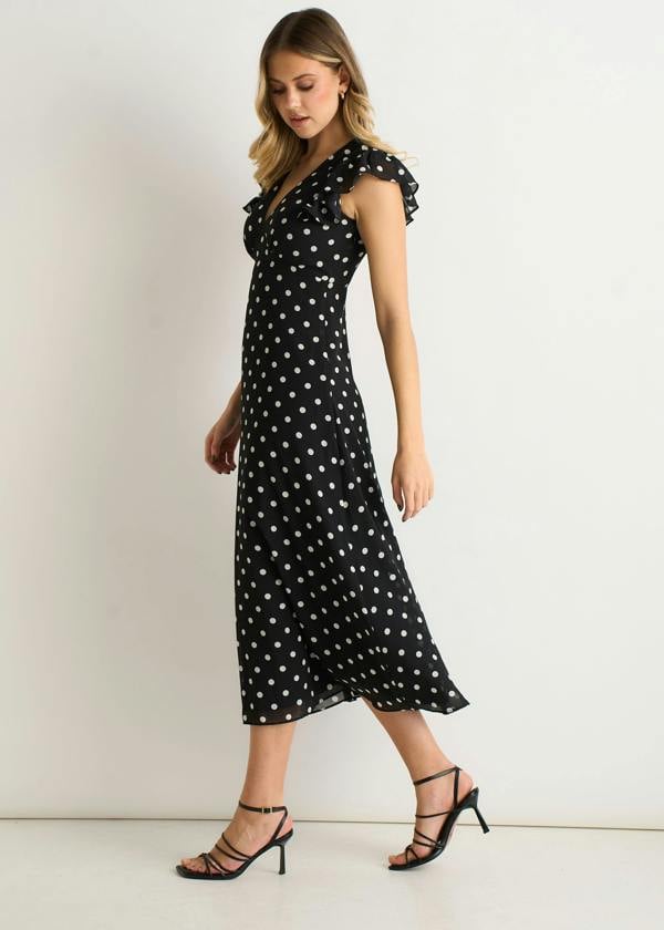 Gini London Black V Neck Angel Sleeves Skater Midi Dress