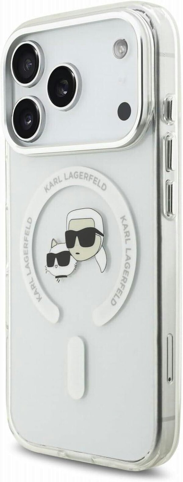 Karl Lagerfeld IML Karl & Choupette Head Metal Frame Case with MagSafe for iPhone 17/18 Pro 6.3" Clear - KLHMP18LHLSKCH