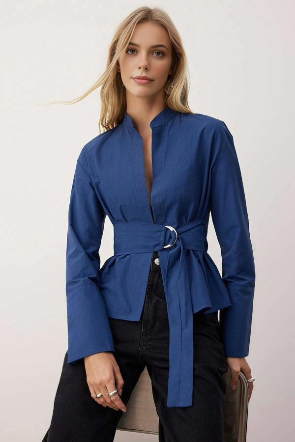 WOVCOR Belted & Snap-Front Adjustable Shirt