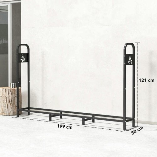 Bobobiy 6.5 FT Steel Firewood Log Rack with 300 kg Capacity, Heavy Duty Fireplace Wood Storage Shelf, Black